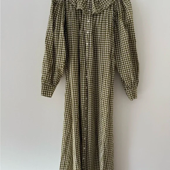 DÔEN Paris Dress in Olive Gingham - Picture 3 of 4